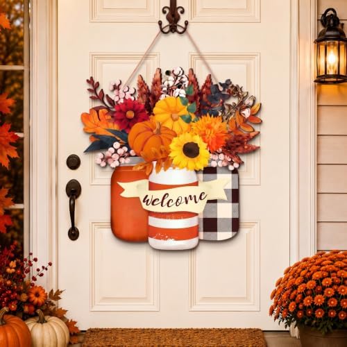Spiareal Fall Door Decor Wooden Pumpkin Hanger Welcome Sign for Front Door by Spiareal