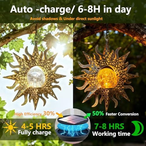 Solar Sun Lanterns Outdoor Waterproof Hanging Solar Lights Garden Decor - Image 4