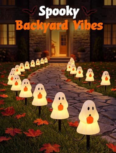 Halloween Ghost Pathway Lights, 4 Pack LED Yard Stake Lights Outdoor Decor - Image 6