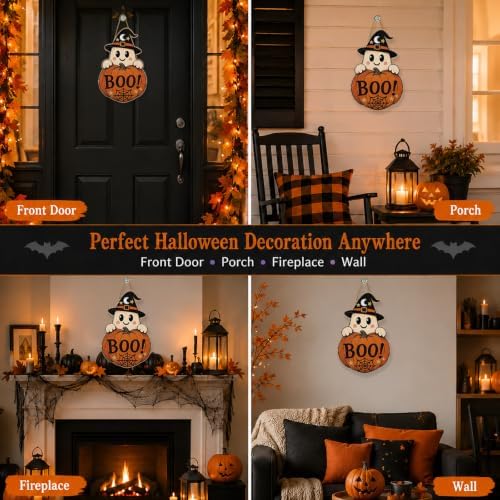 Halloween Decoration Door Sign Wooden Witch Hat Ghost Boo Pumpkin Hanging - Image 7