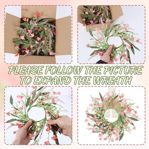 6 PCS Artificial Spring Summer Swag Wreaths Mini Pink Forsythia Lavender Kitchen Cabinet Wreath Small Floral Hanging Flowers Wreaths for Front Door Wedding Farmhouse Porch Wall Window Tabletop Decor - Image 4
