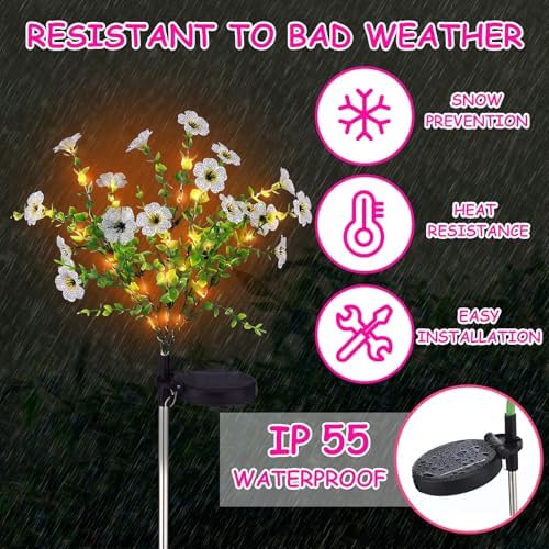 Glooglitter 2 Pack Milky Solar Flower Stake Light Outdoor Garden, Violet - Image 4