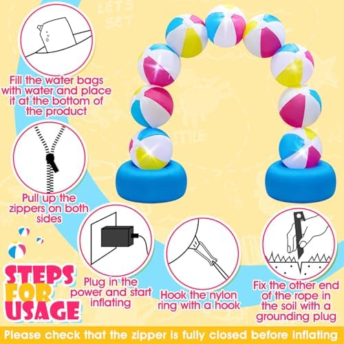 8FT Inflatable Beach Ball Arch Built-in 5 LED Lights Colorful Blow Up Archway for Summer Outdoor Decorations Tropical Luau Carnival Pool Beach Birthday Party Supplies Yard Garden Lawn Photo Backdrop - Image 6