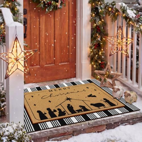 Tinideya 2 Pcs Christmas Nativity Layered Doormat Set for Front Door Porch - Image 5