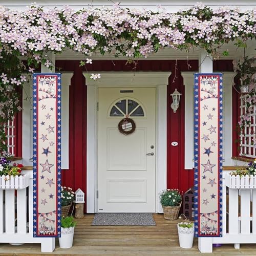 doginthehole 4th of July Door Banner Patriotic Porch Sign Banner Decoration Sunflowers American Flag Front Door Hanging Banners for Independence Day Memorial Day Welcome Home Decoration by doginthehole