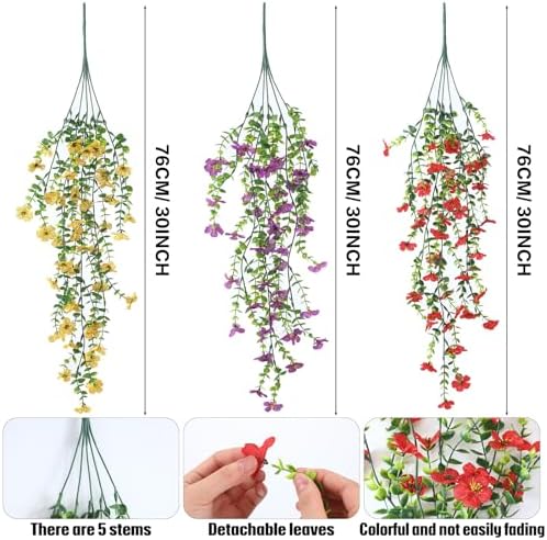 6 Pcs Fall Artificial Hanging Flowers Outdoor, Classic Color - Image 3