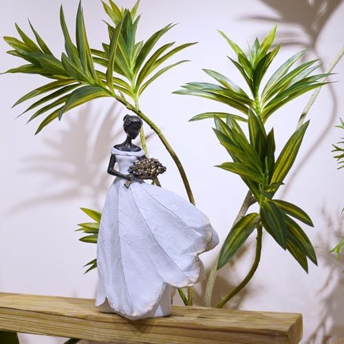 Guichifun Fairy Statue White Leaf Angel Girls Resin 7.5 x 4.5 x 11.5 Inch - Image 4