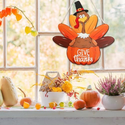 Wood Wreath for Front Door Porch Window Wall Hanging Decor (Thanksgiving) - Image 3