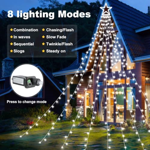 Outdoor Christmas Decorations 11.5ft White Waterfall Christmas Tree Lights - Image 4