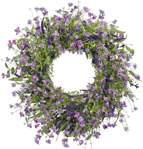 LLZLL Purple Spring Wreaths for Front Door 22 Inch Summer Wreath Artificial Violet Lavender Wreath with Eucalyptus Leaf for Spring Easter Home Decorations by LLZLL