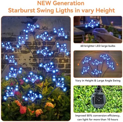 Solar Garden Lights 2 Pack Waterproof Solar Swaying Starburst Light Outdoor Lights for Yard Patio Walkway Pathway Party Wedding Christmas Decorative, Blue - Image 3