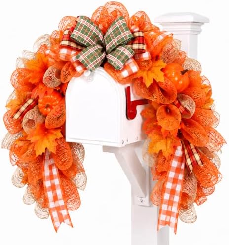 OBUSATT 35.4in Fall Mailbox Swag Wreath with Pumpkin Leaves Outdoor Decor by OBUSATT