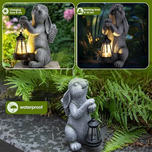 YDKOJGW Solar Garden Outdoor Statues Rabbit with Solar Lantern,Outdoor Bunny Figurines Decorations,Lawn Decor Bunny Statue for Patio, Balcony, Yard Ornament,Unique Housewarming and Easter Gifts - Image 6