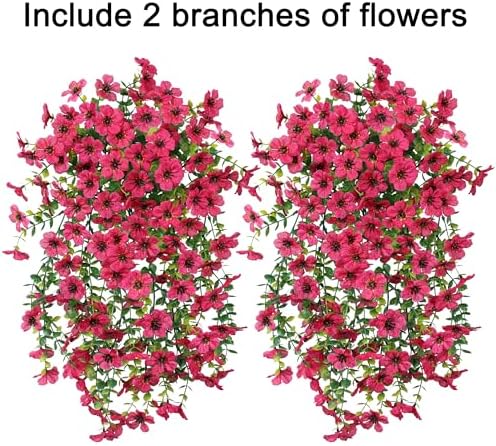 HyeFlora Artificial Flowers for Outdoors Fake Hanging Decoration, 2Pcs Hotpink Spring Decor, Realistic Plants, UV & Fading Resistant Silk Flower for Porch Patio Balcony Planter Yard - Image 2