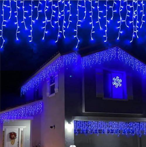 YEGUO 66ft 800 LED Blue Icicle Lights Outdoor Waterproof, 160 Drops Icicle String Light Connectable, 8 Modes Icicle Christmas Lights with Memory Timer by YEGUO