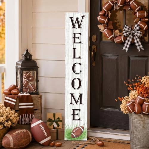 Fall Football Porch Sign 47" Outdoor Football Fall Decorations for Home Farmhouse Welcome Sign Vertical Wooden Holiday Front Porch Decor for Thanksgiving Autumn Harvest Yard Hanging Garden by Memorywuu