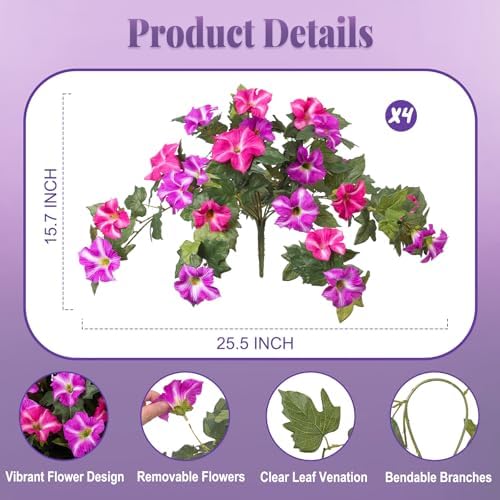 Ammyoo 4 Pcs Artificial Fake Petunia Flowers for Outdoor Decoration - Image 2
