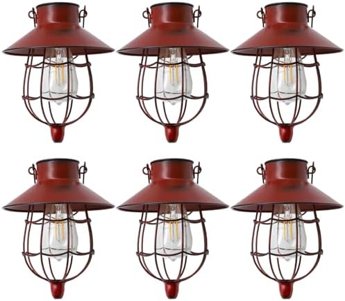 YAKii 6 Pack Solar Lantern Hanging Waterproof Outdoor Metal Solar Lamp with Warm White Light Decorate for Yard Garden Pathway Patio Porch (Red) by YAKii