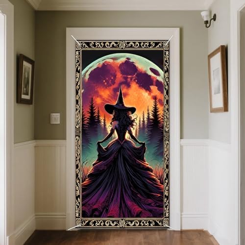 IVN Halloween Moonlit Witch Door Cover Decorations 35x71 Inch - Image 4
