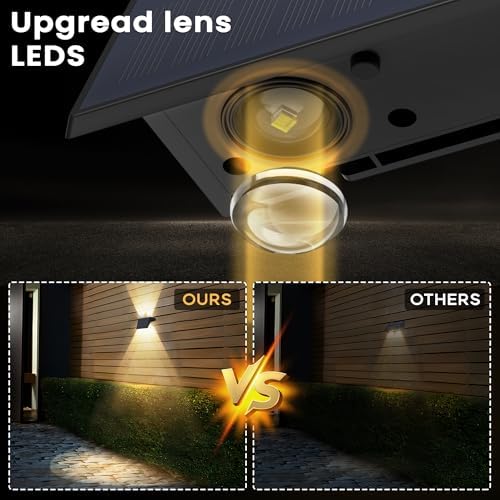 Solar Lights Outdoor Waterproof IP67, WarmWhite Solar Wall Lights Outdoor with Flexible Up and Down, Fence Lights Solar Powered Dusk to Dawn for Patio, House, Garage, Porch, Garden, Door (8 Pack) - Image 6