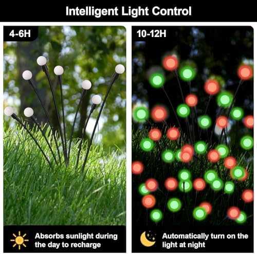 Red and Green Solar Firefly Lights Outdoor Garden Christmas 4 PK - Image 2