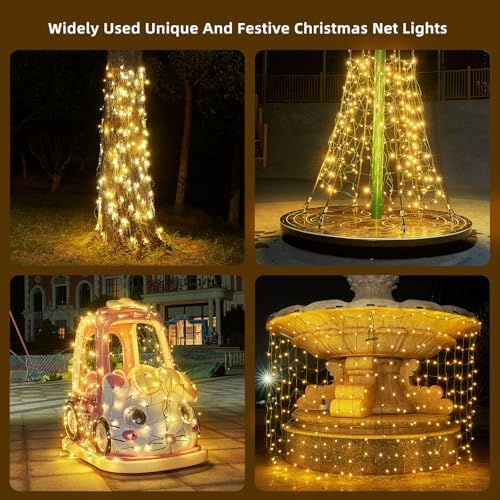 Led Christmas Net Lights Outdoor Christmas Decorations 200 Led 9Ftx6Ft Connectable Waterptoof Mesh Net Lights for Trees Bushes Wedding Garden Outdoor Christmas Decorations(warmwhite) - Image 2