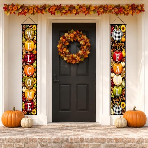 IVN Welcome Fall Pumpkin Porch Banners 12x71 Inch Set of 2 - Image 4