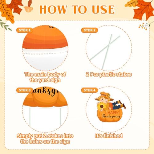 4Pcs Thanksgiving Outdoor Decorations Turkey Scarecrow Pumpkin Yard Signs with Stakes, Outdoor Thanksgiving Yard Decorations for Home Lawn Patio Garden Harvest Party - Image 4
