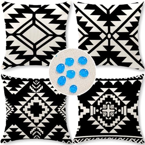 Outdoor Pillow Covers 18x18 Set of 4 Morden Black Geometric Patterns Waterproof Throw Outdoor Pillows Boho Decorations for Funiture Patio Garden Home by Cirzone