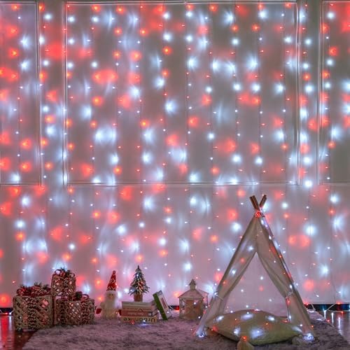 JMEXSUSS 300LED Red and White Christmas Curtain Lights for Bedroom, Plug in - Image 7