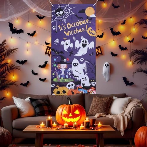 Halloween Decorations Door Cover Decor Funny Ghost Trick-or-Treat Front Porch Sign Banner - Image 3