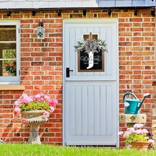 Last Name Year Round Front Door Wreath Front Porch Decoration 26 Letter Welcome Sign with Eucalyptus Garland and Bow Spring Wreaths for Front Door Outside Hanger Garland（J） - Image 2