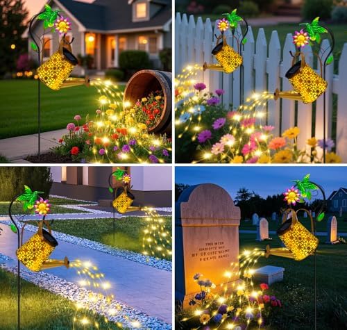 Solar Garden Lights Outdoor Decor, Hummingbird Watering Can Waterproof - Image 5