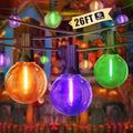 LAMPHOME Globe Outdoor Halloween String Lights,2 Pack 26FT Patio Lights with 12+1 Edison Shatterproof Bulbs, Connectable Dimmable Waterproof for Backyard Porch Halloween Decor, Orange Green Purple by ULL