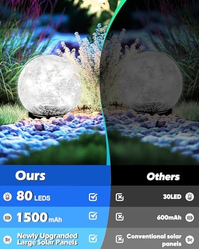 Garden Solar Ball Lights Outdoor Waterproof, 80 LED Cracked Glass Globe Ground Lights for Path Yard Patio Lawn, Outdoor Decoration Landscape White (2 Pack 5.9'') - Image 3