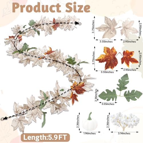 2Pack 11.8FT White Fall Maple Leaf Garland for Halloween Wedding Decoration - Image 2