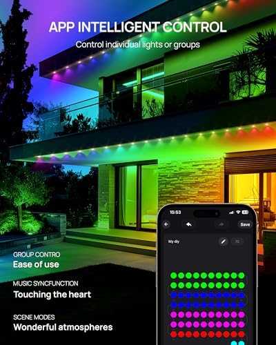 VCOKEN Permanent Outdoor Lights, 63.6ft with 36LED Outdoor Christmas Lights with App Control Remote, DIY Scene Modes Eaves IP65 Waterproof Light for Christmas, Holiday, Decor, Garden Decor - Image 6