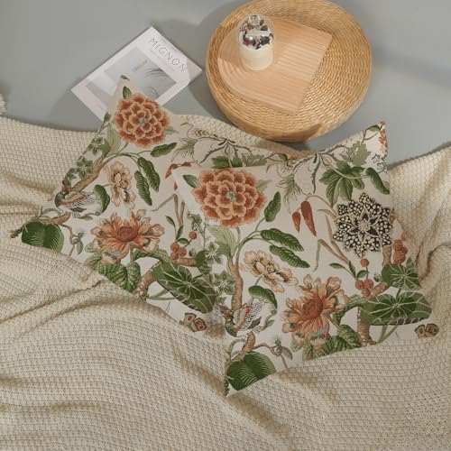 Sage Green Boho Pillow Covers 20x20 Inch 2 Pcs Chinoiserie Burnt Orange Floral Bird Decor Throw Pillows Vintage Flower Seasonal Outdoor Farmhouse Pillowcase Linen Cushion Cover for Couch Sofa - Image 5