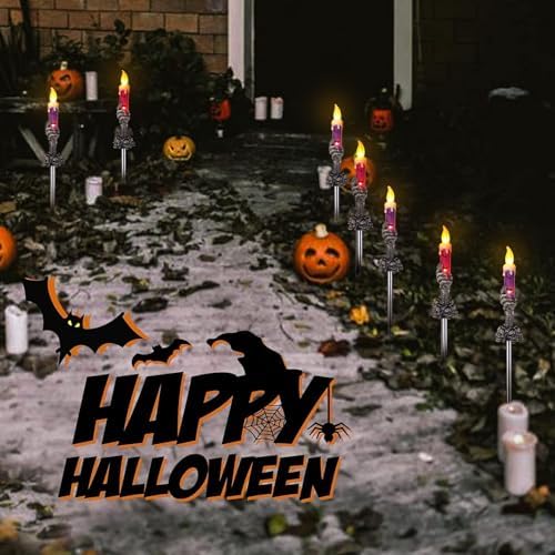 Halloween Decorations Outdoor, Solar Skull Pathway Lights, 5 Pack - Image 5