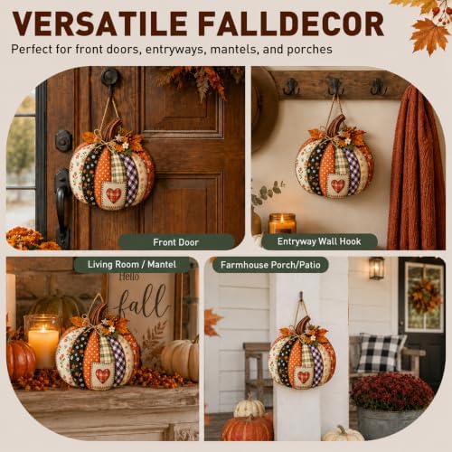 Autumn Retro Patchwork Pumpkin Door Hanging with Lights，D - Image 6