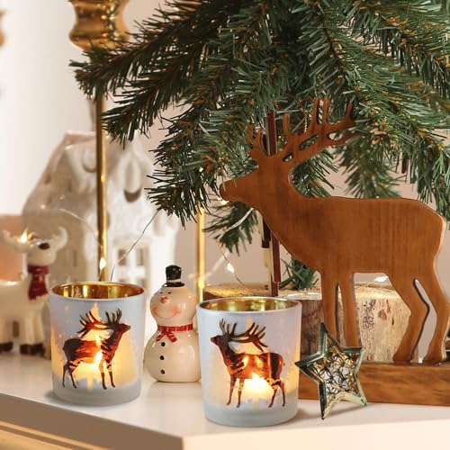 SHMILMH Christmas Votive Candle Holders Set of 4, Gold and Silver Glass Tealight Candle Holders for Xmas Table Centerpiece Decorations, Christmas Candle Jar for Candle Making - Image 5