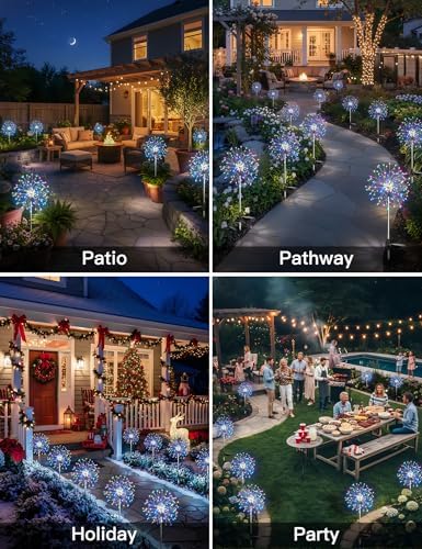 suddus Solar Garden Lights Outdoor Waterproof Decorative, 4Pack 150LED Multicolor Firework Lights 8 Modes, Solar Fairy Lights for Yard, Patio, Pathway, Balcony Planter Flowerbed Party Outside Decor - Image 4