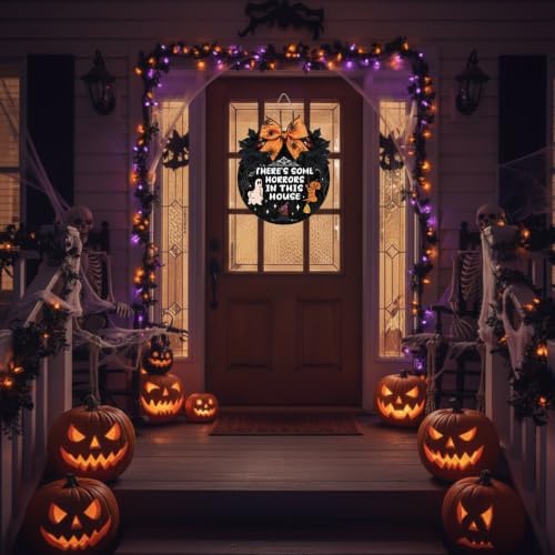 Funny Halloween Decorations - Funny Halloween Door Sign There's Some Horrors in This House Wooden Sign Hanging Hanger Wreath Decorations for Front Door Wall Home Office Decor 12.6×12.6 Inch - Image 6