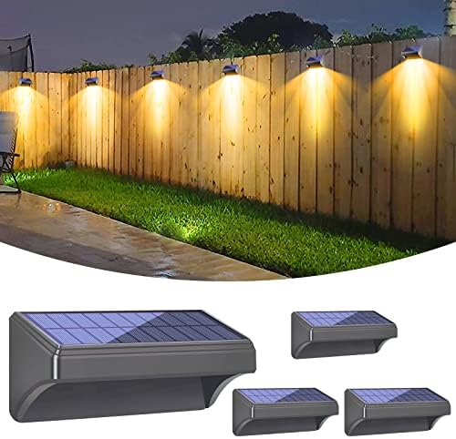 Bridika Solar Fence Lights, Fence Lights Fence Solar Lights Outdoor Waterproof Warm White & Color Glow LED Solar Lights for Backyard, Patio, Deck Railing, Stair Handrail and Wall (4 Packs, Plus Size) by Bridika