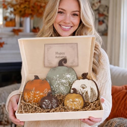 Gerrii 5 Pcs Fall Pumpkin Decor, Rustic Wooden Table Centerpieces, Floral - Image 6