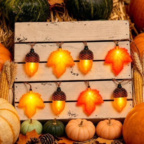16.4FT 20 LED Fall Lights Battery Operated, Fall String Lights with 3D Acorns and 3D Maple Leaves LED Autumn Lights with Timer 8 Modes for Autumn Thanksgiving Indoor Outdoor Fall Decorations - Image 7
