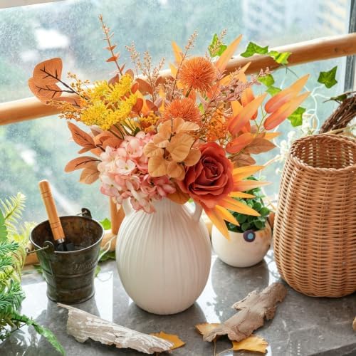 Artificial Fall Flowers with Vase – Autumn Hydrangea & Rose Arrangement - Image 4