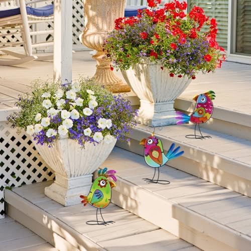 3 Pack Garden Outdoor Metal & Glass Bird Yard Art Decor, Yard Art Decoration for Porch Patio, Garden Statues Sculpture Gifts for Grandma Mom Women (Colorful) - Image 6