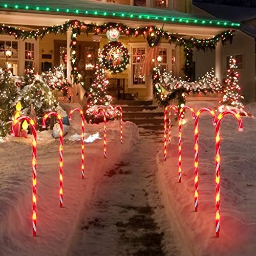 LAMPHOME 10 Pack 22" Christmas Candy Cane Pathway Markers, Xmas Pathway Lights Outdoor with 70 Warm White Lights for Walkway Garden Lawn Holiday Decorations by ULL