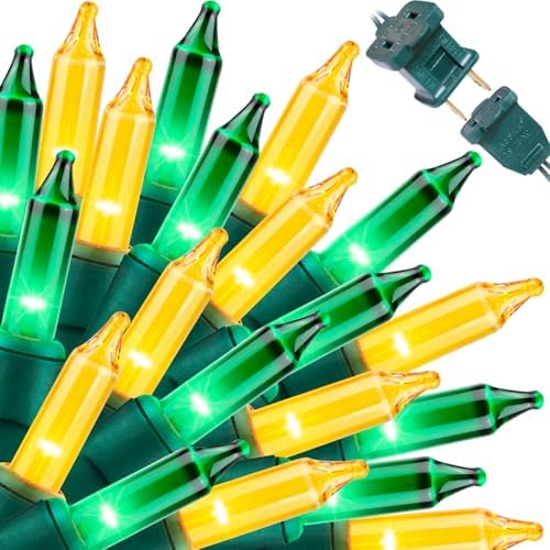 LAMPHOME St. Patrick's Day Mini String Lights, Super-Bright Extendable Green and Yellow Christmas Lights Decoration 100Lights 19.6ft UL Certified Mini Bulb for Outdoor Christmas Tree Decor by ULL